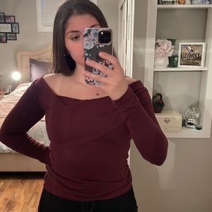 Criss-cross burgundy sweater